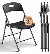 MAKE CHANGES Folding Chair 4 Pack, Outdoor Sturdy Metal Plastic Folding Chairs for Outside Indoor...