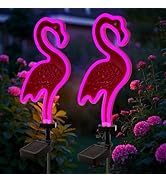 Solar Flamingo Pink Neon Light, 2Pack Pink Flamingos for Yard, Flamingo Gifts for Women Path Ligh...