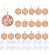 DICOSMETIC 20 Sets Wood Keychain Pendant Tray 25mm Tan Wood Cabochon Keychain Blanks with Keyring...