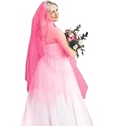YAEISM Pink Wedding Veil 2 Tier Tulle Double Layers Bridal Veil Coquette Bachelorette Party Veil ...