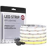 BTF-LIGHTING FCOB COB LED Strip CCT Tunable 3000K-6000K,UL Listed DC24V 16.4FT CRI 90+ Dimmable L...