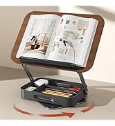 Book Stand for Reading with Storage, Adjustable Book Holder with 360° Rotating Bases, Foldable De...