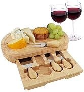 StarBlue Cheese Board Set with 4 Knives and Slide Out Drawer | Large Oak Wooden Cheese and Platte...