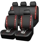 CAR Pass Bling Car Seat Covers Full Set, Shining Rhinestone Diamond Waterproof Faux Leather, Rear...