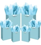 qiqee Lake Blue Gift Bags with Tissue Paper Mulit Assorted Sizes 10PCS Present Party Favor Birthd...