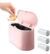 Mini Desk Trash Can with Lid with 90 Pcs Trash Bag, Lint Bin 0.5 Gallon Countertop Waste Bin for ...