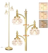 JUNNAI Gold Floor Lamp, Dimmable Tree Floor Lamps for Living Room Brass Tall Standing Lamp with 3...