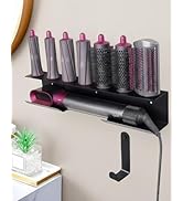 Hair Dryer Holder for Airwrap, Aluminum Hair Tool Holder Wall Mount Black with 7 Custom Slots & C...
