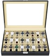 NATGAI Watch Box 24 Slots Elegant Portable Black Watch Collection Box Case Organizer for Storage ...