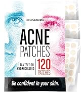 BASIC CONCEPTS Acne Patches (120 Pack), Tea Tree Oil and Hydrocolloid Pimple Patches for Face, Zi...