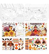 R HORSE 16Pcs Thanksgiving Coloring Placemats with Turkey Stickers Coloring Paper Table Mats, Tha...