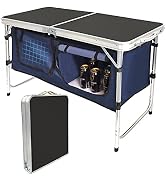 HYMnature Folding Camping Table with Storage Compartment Aluminum Lightweight Camp Kitchen Table ...