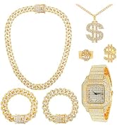 NEWITIN 7 Pieces Silver Jewelry Set for Men Stainless Steel Cuban Link Necklace Bracelet Hip Hop ...