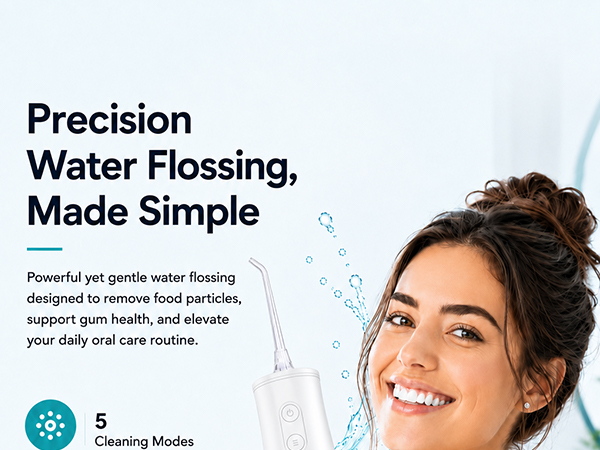 SimpliCare F5039 cordless water flosser with 8 tips for daily oral care