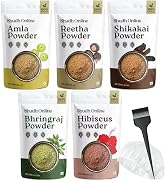 Homeda 5in1 Amla Reetha Shikakai Bhringraj Hibiscus Hair Powder 1.75oz x 5 | 100% Pure Natural Ay...