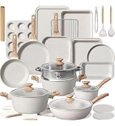 Kikcoin Pots and Pans Set Non Stick 31 Piece Kitchen Nonstick Cooking Cookware Sets with Grill Pa...