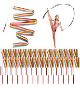 Jucoan 30 Pack Rainbow Dance Ribbons for Kids, 6.6 Ft Rhythmic Gymnastics Dancing Ribbon Streamer...