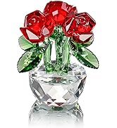 H&D HYALINE & DORA Red Crystal Rose Bouquet Flowers Figurines Ornament with Gift Box