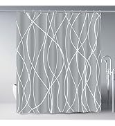 Punkray Light Grey Shower Curtain for Bathroom with Hooks,Shower Curtain Set Stripe Bath Curtains...