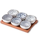 Gnlnkn 6 Oz Blue and White Ceramic Appetizer Serving Tray with Condiment Bowls, Divided Serving T...