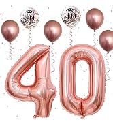 40th Birthday Balloons Rose Gold, 40th Birthday Decoration for Women with Large Foil 40 Number Ba...