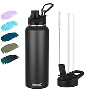 MEZMUT Insulated Water Bottle with Straw&2 Lids 40oz Stainless Steel Water Bottles Sports Metal W...