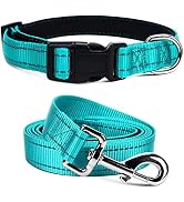 Jumpress Soft Neoprene Padded Dog Collar and Leash Set for Small Medium Large Dogs, Reflective Du...