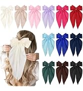 12PCS Hair Bows for Women Big Silky Satin Bow Clips with Long Tails Oversized, Cute Hair Accessor...