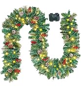 Juegoal 9FT Christmas Garland, Pre-lit Artificial Xmas Garland Decorations Greenery with Berries ...