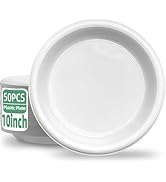 BONSINY 50 pcs White Plastic Plates Disposable 10 inch - White Disposable Plates Plastic Plates f...