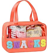 Snack Bag for Travel - Chenille Letter Clear Makeup Bag, Large Preppy Patch Snack Cosmetic Bag wi...