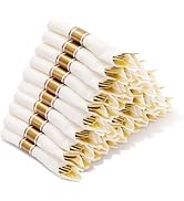 Pryntono 400PCS Pre Rolled Gold Plastic Silverware Sets, Heavy Duty Gold Cutlery, Include 100 Pac...