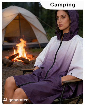 Hooded Rain Poncho for Caming