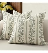 DKwizme Vintage Throw Pillow Covers 20x20 Set of 2, Striped Floral Pillow Cover Botanical Pattern...