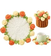 Vane Oak Flower Crochet Coasters, Handmade Bouquet Blanket Coaster with Crochet Plant Pot Fun Sof...