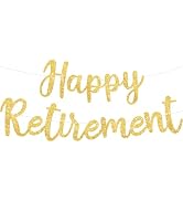 BEISHIDA Gold Glitter Happy Retirement Banner -NO DIY, Pre-Strung Happy Retirement Banner Decorat...