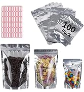 BELLE KR Mylar Bags for Food Storage with Label Stickers –Bundle of 100 (30 bags 4"x6", 30 bags 5...