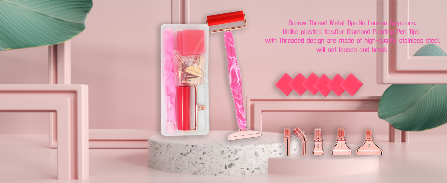 Diamond Art tool Color: Pink Pen; Rose gold Metal Tips,Red roller