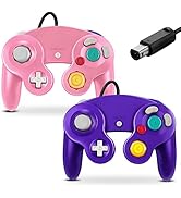 FIOTOK Gamecube Controller, Classic Wired Controller for Wii Nintendo Gamecube (Pink & Purple-2Pack)