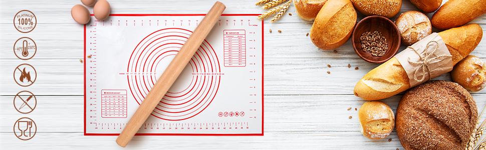 french wood rolling pin with pastry mat set