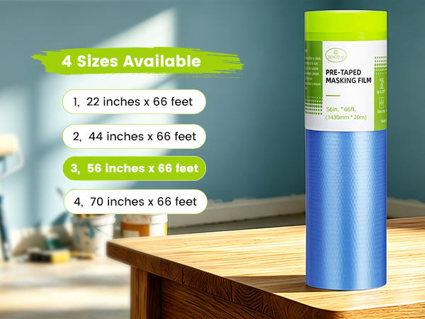 56" x 66' pretaped masking film for wall, furniture, car body coverage