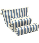 Beayuva 3 Pcs Makeup Bag Set Striped Canvas Purse Cosmetic Bag For Women Travel Toiletry Pouch Or...