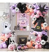 Jobkoo Halloween Balloon Garland Arch Kit, Black Purple Pink Halloween Baby Shower Latex Balloons...