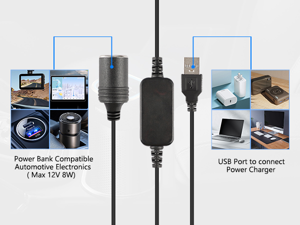 USB A Male to 12V Car Cigarette Lighter Socket