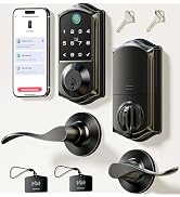 Veise VE017-L Fingerprint Smart Lock with 2 Lever Handles, Keyless Entry Front Door Lock Set, App...