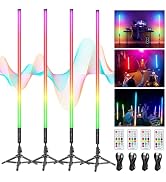 Uyled 4 Pack RGB DJ Tube Lights 4ft LED Video Stick Lights with Stand 5000mAh Battery Powered Col...