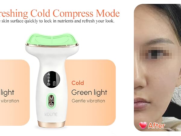 Microcurrent facial device cold compress blue green light depuff electric gua sha face massager