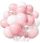 Pink and White Balloons, 50pcs 12 inch Light Pink and White Transparent Balloons for Baby Shower ...