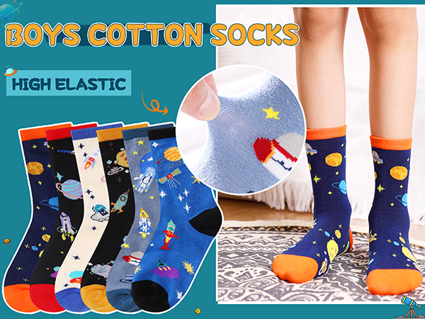 Boys Cotton Crew Socks Kids Novelty Animal Soft Funny Casual Fashion Breathable Childs Socks 6 Pairs