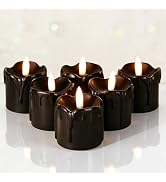 Girimax Black Dripping Wax Flameless Votive Candles with Timer Batteries, 2x2 inch Flickering Sma...